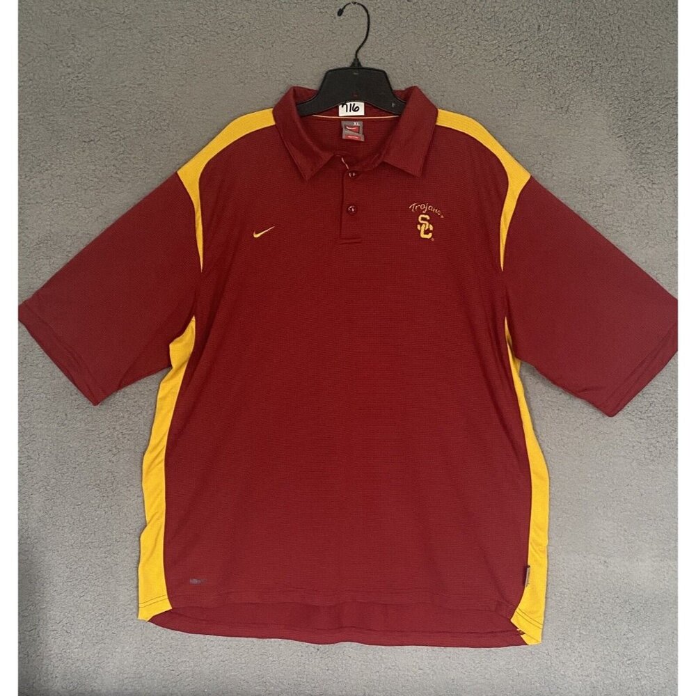 Nike Team USC Trojans Dri-Fit Red Polo Shirt Size XL Football Basketball